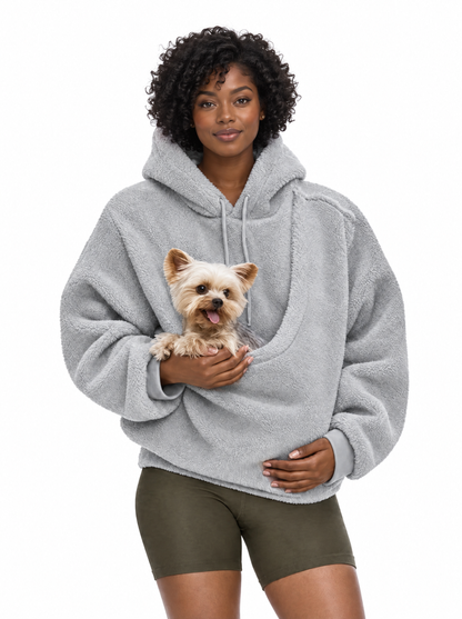 Paw Pocket Hoodie in Heather Gray with dog in front pocket